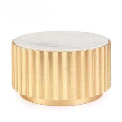 China Other Round Countertop Solid Wood Beech Gold Leaf Veneer American Coffee Table Light Luxury Marble Coffee Table for sale