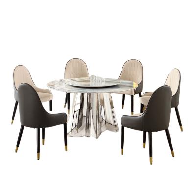 China Other Modern Minimalist Light Luxury Home Round Table High End Superb Crystal Stainless Steel Rock Slab Dining Table for sale