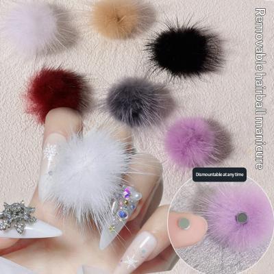 China 2021 Fashionable Magnetic Colorful Nail Pom Pom Wholesale Popular Charm Balls Decoration Nail for sale