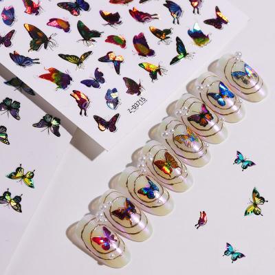 China Butterfly 12 Styles Profession Supplies 3D Waterproof Adhesive Nail Decal Holographic Nail Sticker for sale