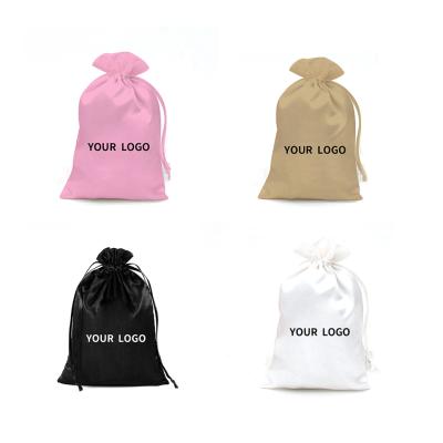 China Wholesale Promotional Black Satin Drawstring Hair Jewelry Pouch Virgin Virgin Silk Packaging B for sale