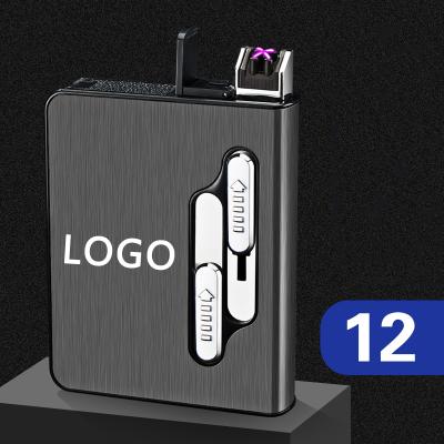 China Portable Custom Logo Cigarette Lighter Fit 12 Pcs Built-in Dual Pcs Cigarette Arc Lighter Cigarette Holder Smoking Accessories for sale