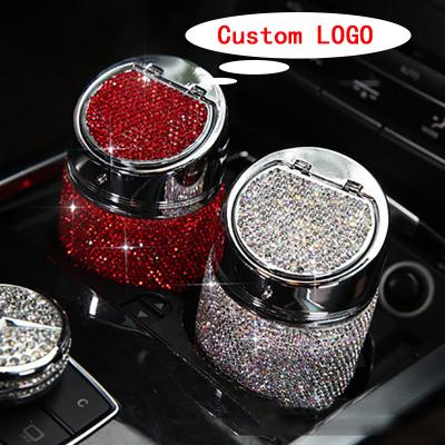 China Durable Luxury Metal Rhinestone Holder Ashtray Car Cup Diamond Crystal Ash Auto Ashtrays Automobile Supplies Custom Logo Small Ashtray for sale