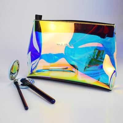 China Iridescent Clear Cosmetic Bag Waterproof Logo Waterproof Pvc Shopping Bag transparent for sale