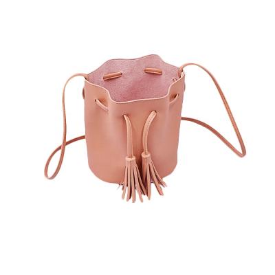 China Custom Made Women Pure Custom Tassel Lady Color PU Drawstring Leather Shoulder Bag for sale