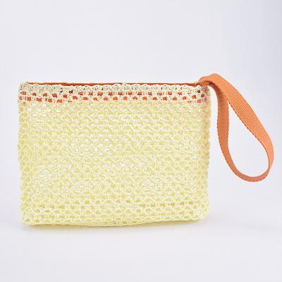 China Eco-Friendly Nylon Zipper Women Cluth Rattan Beach Bag Hollow Wheat Straw Bag for sale