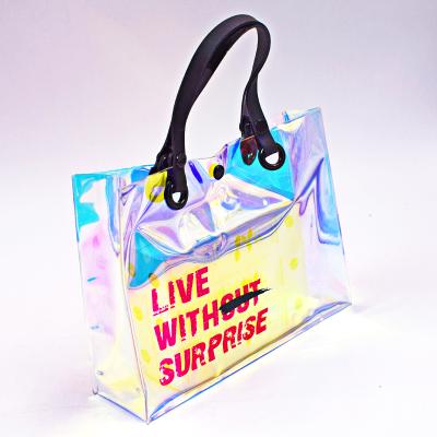 China Eco-Friendly Neon Transparwnr Fleece Colored PVC Shopping Bag Shoulder Handbag Beach Tote Bag for sale