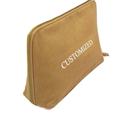 China Durable Canvas Travel Small Cosmetic Organizer Zipper Pouch Make Up Bag With Customizable Personal Logo for sale