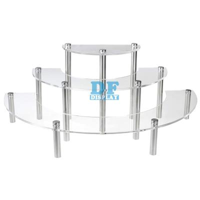 China AD003 Stocked 3-Piece Set Clear Acrylic Server Cupcake Dessert Display Stand Shelves,Collectable Product Display Table Risers for sale