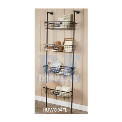 China HUWO04FL Wall Stocked Organizer with 4 ROW METAL DECOR UNIVERSAL HOME DFDISLAY RACK of Wall Baskets for sale