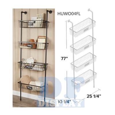 China 4 Basket Wall Organizer Multipurpose Storage Rack Wall Mounted Wall Basket Rack DFDISLAY HUWO04FL for sale