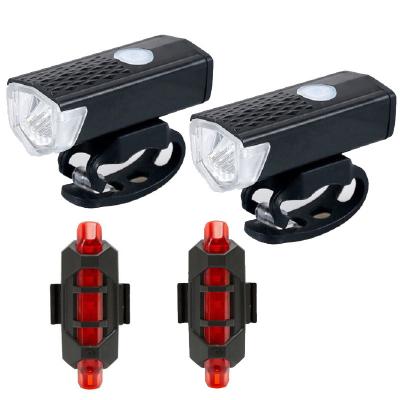 China PC Shell USB Charger Rechargeable Bicycle Lights Head Tail Light Set Bicycle Front Light Kit for sale