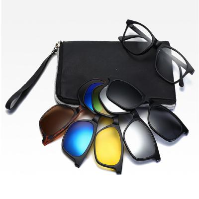 China Swap Glass TR 90 Magnet Lenses Vision 5 In 1 Polarized Magnetic Clip On Sunglasses for sale