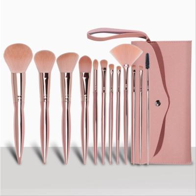 China Angular blush vegan 12pcs make up brushes brochas maquillaje pink make up brush set with bag for sale