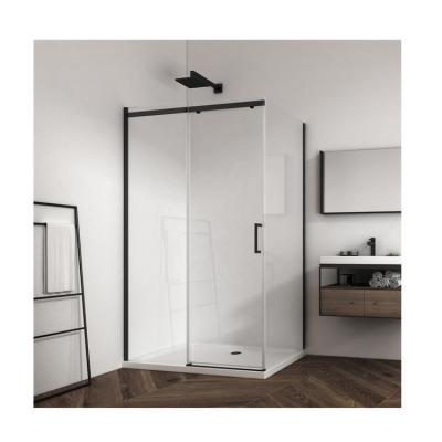 China China Manufacturer Modern Bathroom 3 Panel Black Glass Aluminum Alloy Frame Sliding Shower Enclosure for sale