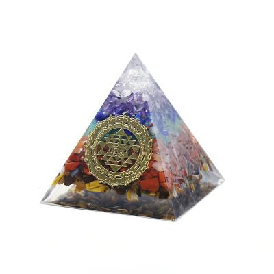 China China Wholesale 3 Kinds Colorful Resin Glue Gravel Pyramid Healing Seven Crystal Agate Natural Stone Chakra Pyramid Natural Stone for sale