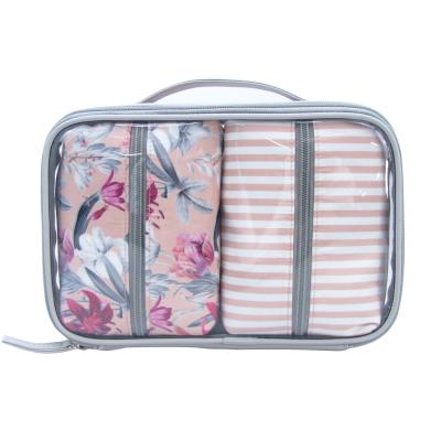 China Vintage 3 In 1 Portable Carry On Clear Travel Toiletry Bag PVC Makeup Luggage Pouch for sale