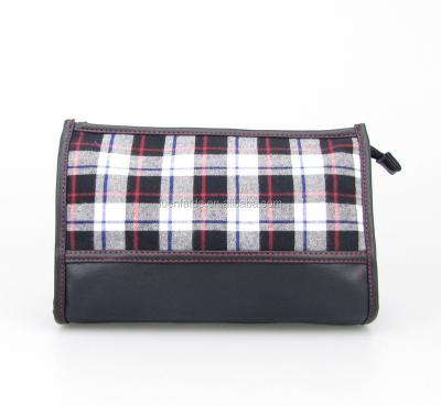 China 2022 High Quality Fashion PU Leather Makeup Bag And Cloth Checkered Men Travel Bag Cosmetic Zipper for sale