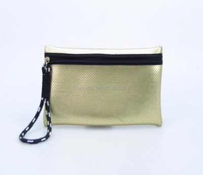 China Polyester Neoprene With Perpforated Gold Travel Cosmetic Bag Square Bag Female for sale