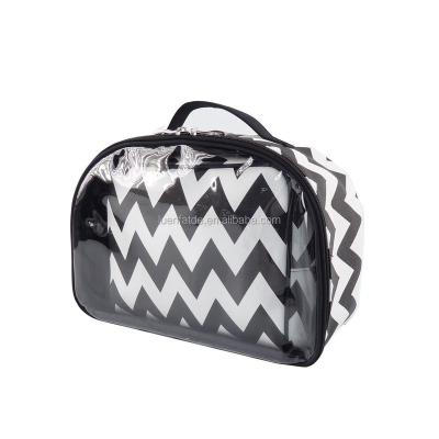 China Custom Chevron PU Bag Chevron Printed PU Handbag 2 in 1 Set Cosmetic Bag for sale