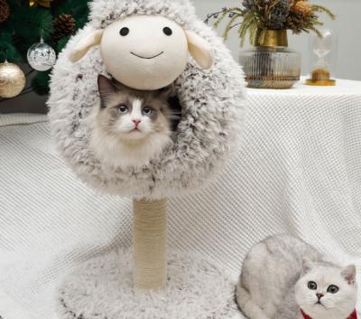 China Small cat lamb nest cat tree topsale viable high quality unique wooden cat tree cat scratcher fashion sisal pet products wholesale for sale