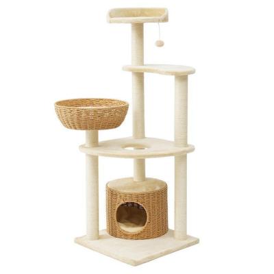 China Free Sample Modern Stylish Fur Cat Scratching Tree Condo Rattan Newest Viable Fashion Multi-levels for sale