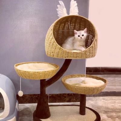 China Sisal Kitten Tower Furniture Plush Cover Rattan Viable Free Sample Big And Tall Artificial Post Cat Tree for sale