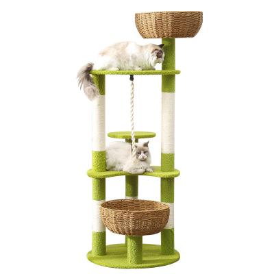 China Viable Sisal Cat Tree Rattan Cat Climbing Wooden Frame Scratcher For Cats Pet Basket House for sale