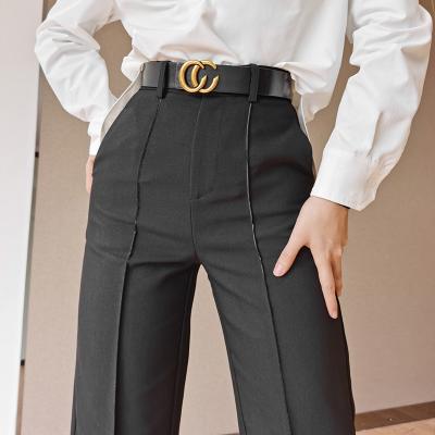 China Autumn Fashion Black Office Lady Suit Pants Women Breathable Casual Pants High Waist Straight Leg Slacks for sale