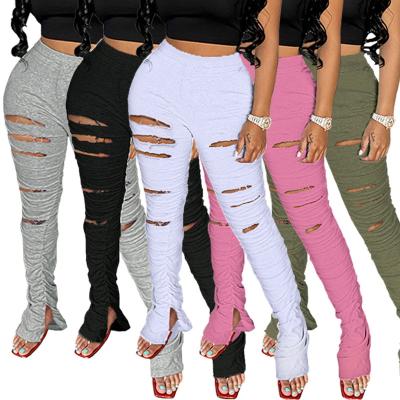 China Slim Viable Female Hole Stretch Drawstring Pants Women Ripped Gaiters Pants Plus Size Nine Pencil Pants for sale