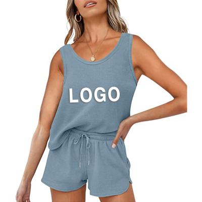 China Small Moq QUICK DRY Designer Custom Sleeveless OEM Womens Tank Top Shorts Pajamas Lounge Wear Set for sale