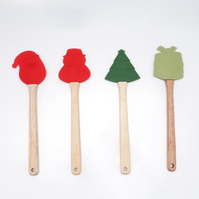 China Viable Custom Colorful Chirsmas Baking Icing Spatula Silicone Spatula Set With Wooden Handle for sale