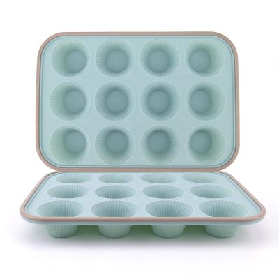 China 12 Cup Non-Stick Round Cupcake BPA Free Silicone Mold Stocked Baking Roll Pan Cake Tray for sale