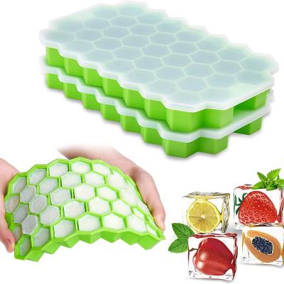 China Amazon Bpa Free Hot Selling Viable Honeycomb Ice Mold Silicone Ice Cube Tray With Lids for sale