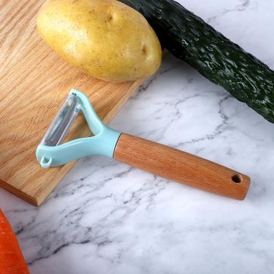 China Kitchen Viable Instrument Knife Peeler Knife Stainless Steel Handle Asparagus Wooden Potato Peeler for sale