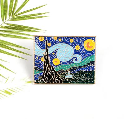 China Custom Oil Painting Europe The Starry Night Brooches Painter Enamel Pin Van Gogh Art Metal Pins For Lapel Pin for sale