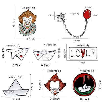 China Red Ss Georgie Enamel Pins Paper Plane Horrible Joker Stephen King Europe Movie Boat Balloon Chain Brooch Pin Jewelry For Fans for sale