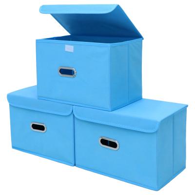 China Sustainable Collapsible Storage Boxes With Bins Cube Lid Non Woven Foldable Storage Box Cube Basket Blue for sale