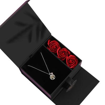 China Recycled Materials Packaging Black Rose Gift Boxes For Necklace Jewelry Packaging Premium Paper Jewelry Box for sale