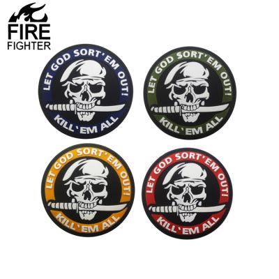 China Eco-Friendly Reflective KILL THEM ALL LET GOD MATCH THEM OUT OF SKULL MOTORCYCLE JACKET VEST BIKER PVC PATCH for sale