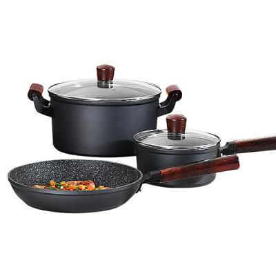 China Sustainable Aluminum Cookware Set Wuth Wood Handle for sale