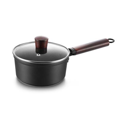 China Sustainable Sauce Pan Aluminum Cookware Set Wuth Wood Handle for sale