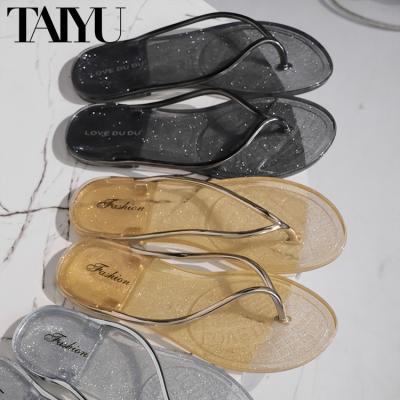 China Wholesale Lightweight Multi Colors Outdoor Transparent Flats Ladies Shimmer Bling Sandals Flat Slippers For Women for sale