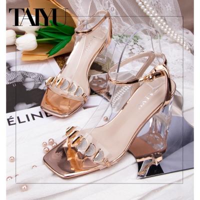 China 2021 Fashion Trend Taiyu Summer Women Sandals PVC Block Jelly Crystal High Heel Sandals for sale