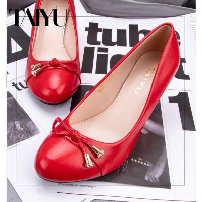 China Lightweight Hot Sale Classic Wedge Shoes For Women Round Toe Shoes With Bowknot PU Women 2021Wedge Heels for sale