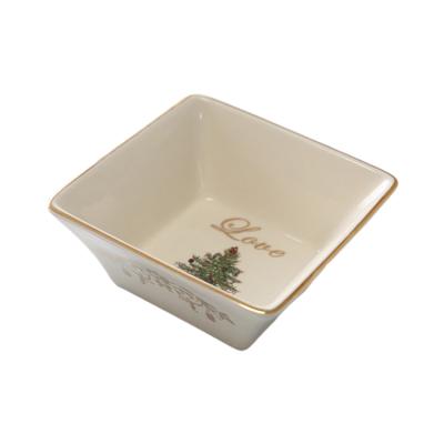 China Sustainable Fine Size Christmas Tree Gold China Porcelain Ceramic Square Shaped Bowl for sale