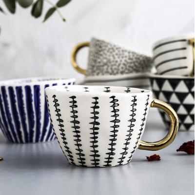 China Viable Size Quality Porcelain Coffee Mugs Under Glazed Hand Painted Cups Ceramic Coffee Mugs With Gold Handles for sale