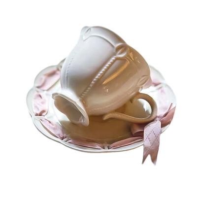 China Viable Wholesale China Sliver Afternoon Tea Cups And Saucers 250ml Elegant Porcelain Tea Cup Set For Party for sale