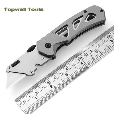 China Folding Design Stainless Steel Folding Utility Knife Sliding Blade For Box Cutter Office School Kids for sale