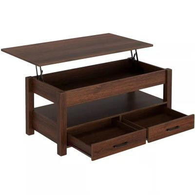 China Marble Coffee Table (Full Size) Wood and Metal Adjustable Cocktail Table with Storage Drawers and Open Shelf for Living Room for sale